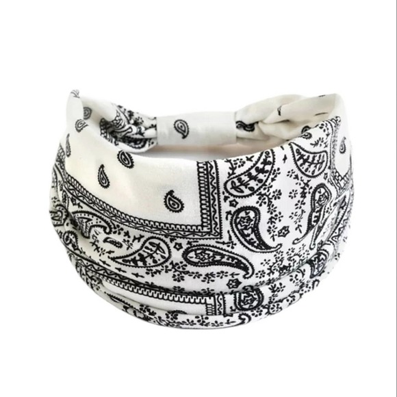 Boheme Accessories - Bandana Paisley Headband Bohemian Wide Handkerchief Sporty Yoga Hairband White